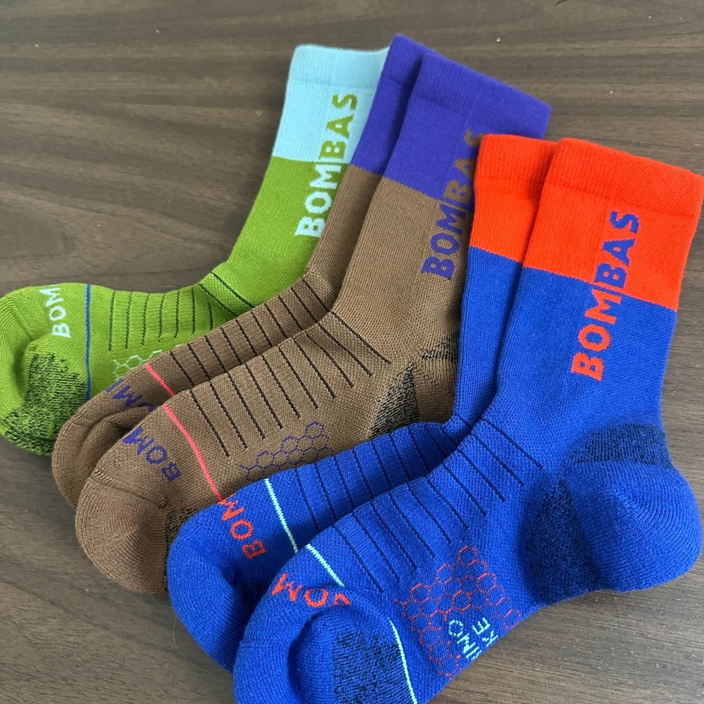 Bombas Merino Wool Blend Hiking Calf Socks Sunset Striped 3-Pack Mens M